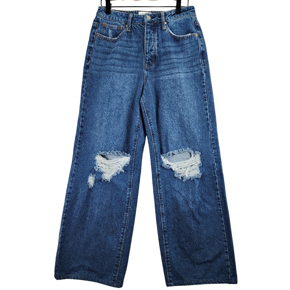 And Now This Distressed Wide Leg Jeans Womens 28 Blue Ripped High Rise Grunge
